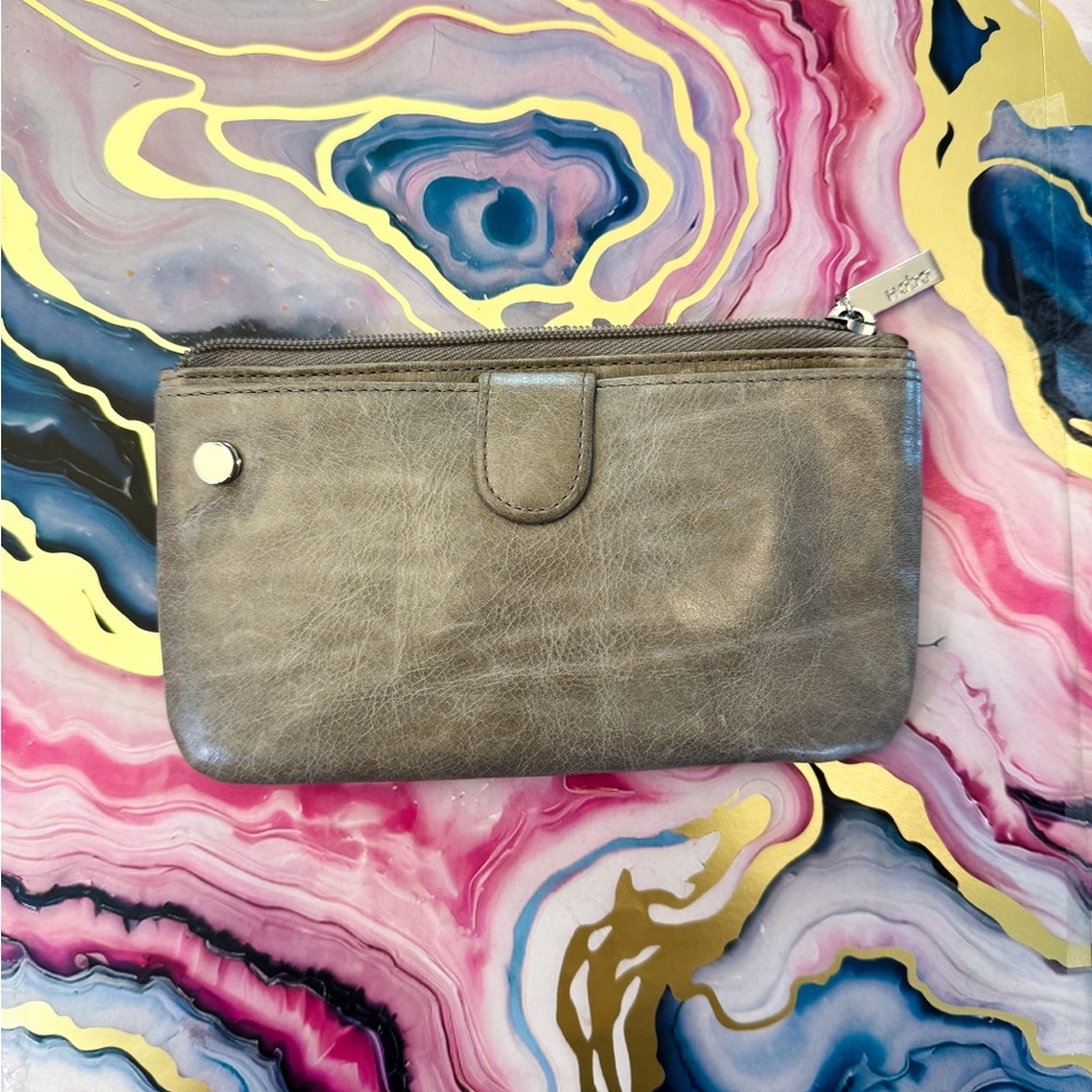 HOBO Brown Leather Wristlet Clutch with Vintage Appeal